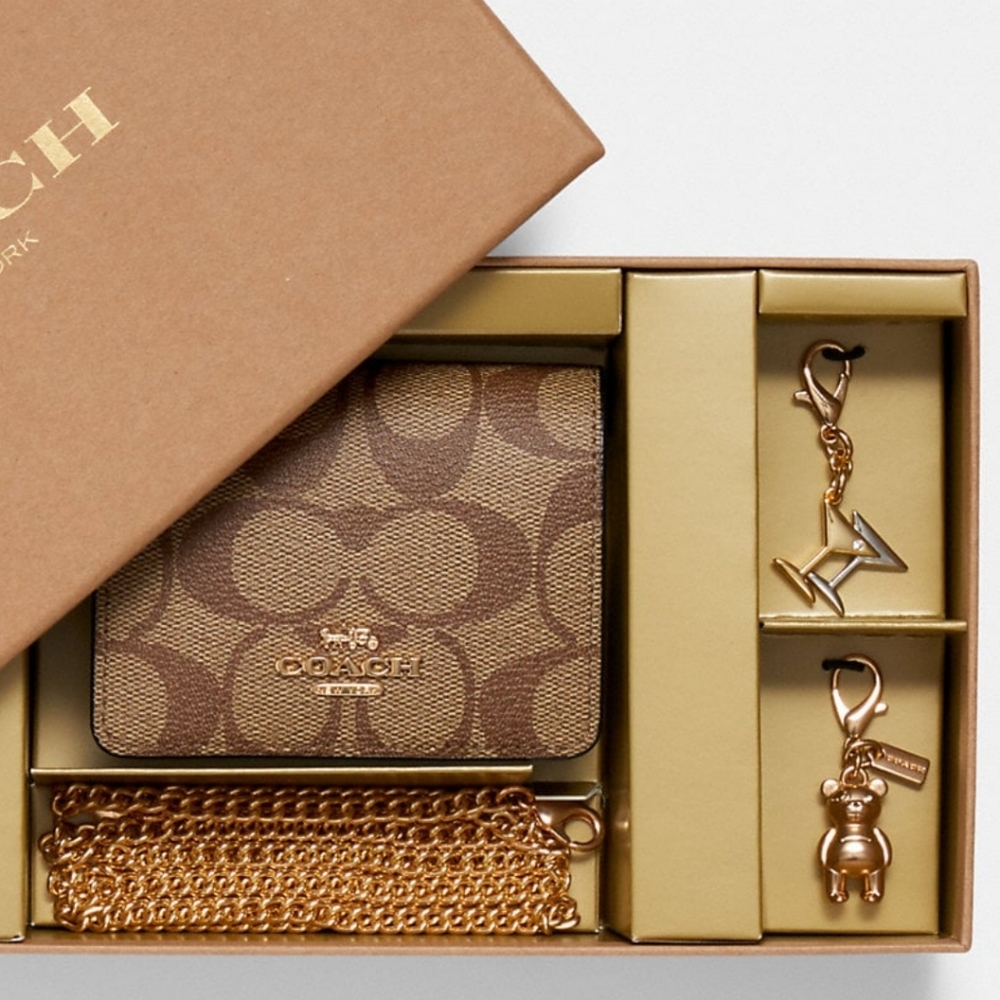 Coach Boxed Mini Wallet on a Chain with Charms